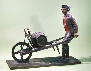 Skilt som representerer en eddikselger med båren hans, 1757 (polykromt tre)